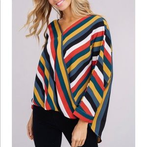 Multi Strip V-Neck Top